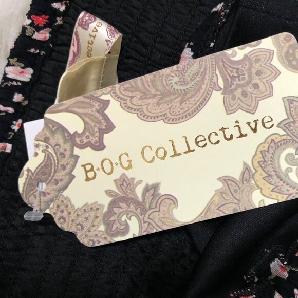 Bo+G Collective Black Floral Smocked Crop Top Size M Polyester & Viscose NWT - Picture 9 of 9